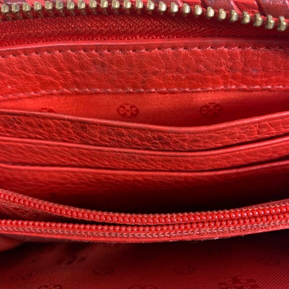 Tory Burch Red Pebbled Leather Zip Around Large Continental Wallet Wristlet - Picture 10 of 11